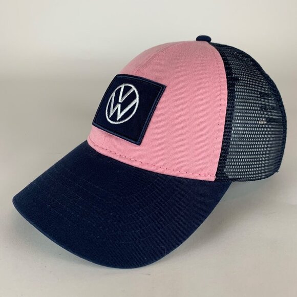 Volkswagen Unisex Pink Navy Blue Relaxed Fit Snapback Trucker Hat - Picture 1 of 5